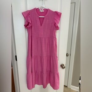 Women’s THML pink flutter sleeved midi dress